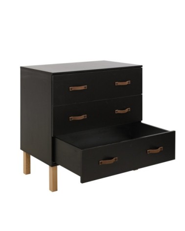 Commode 3 tiroirs noir mat naturel