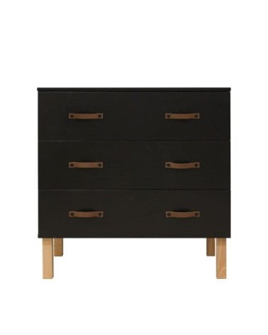 Commode 3 tiroirs noir mat naturel