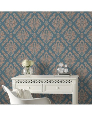 Papier peint intissé Damaris métallique turquoise 1005x52cm