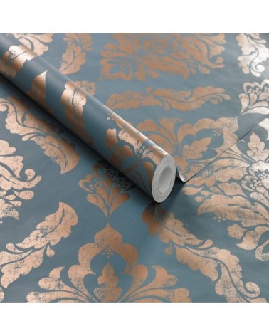 Papier peint intissé Damaris métallique turquoise 1005x52cm