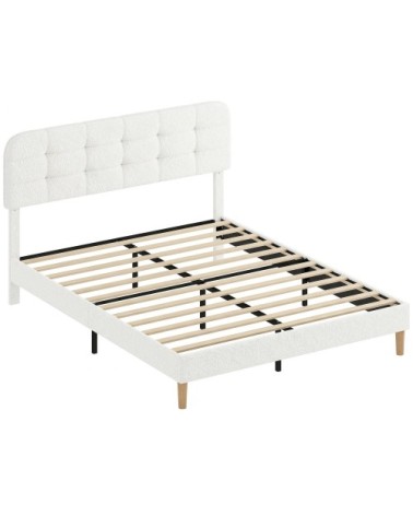 Cadre de lit 160x200cm avec sommier en bois tête de lit réglable blanc
