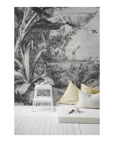 Papier peint panoramique jungle sauvage noir blanc 280x250cm