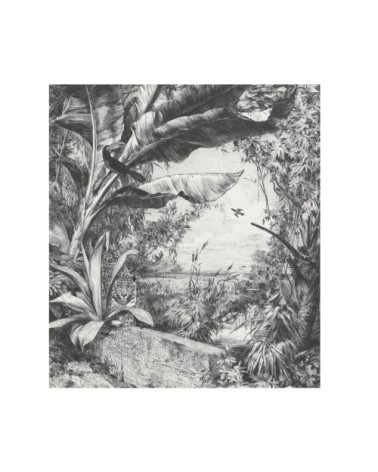 Papier peint panoramique jungle sauvage noir blanc 280x250cm