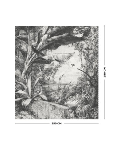 Papier peint panoramique jungle sauvage noir blanc 280x250cm