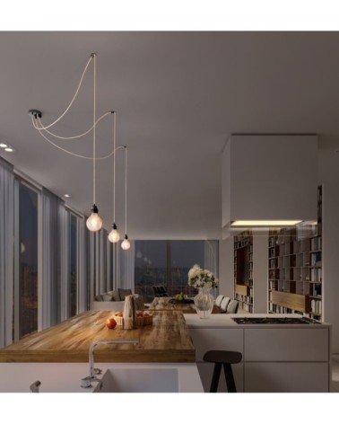 Suspension 3 fils électriques en tissu ficelle 2,5m douille noire