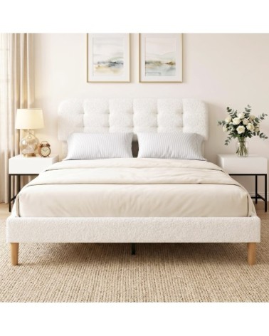 Cadre de lit 160x200cm avec sommier en bois tête de lit réglable blanc