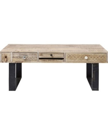 Table basse en manguier sculpté et acier