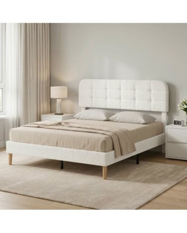 Cadre de lit 160x200cm avec sommier en bois tête de lit réglable blanc
