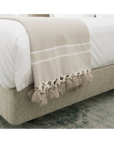 Plaid coton taupe clair 160x250