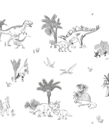 Papier peint dinosaures en Papier Gris 50cm x 10m