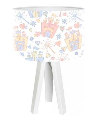 Lampe de chevet enfant trépied abat jour blanc et multicolore