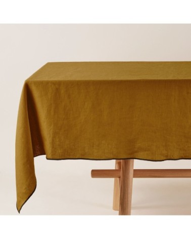 Nappe rectangulaire 170x250 cm Bronze et bourdon noir en Lin