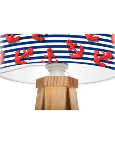 Lampe de chevet enfant trépied bois abat jour rouge et bleu