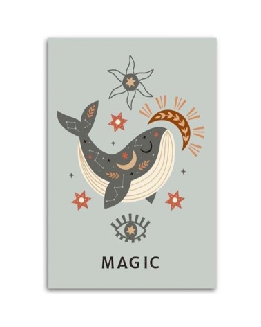 Tableau enfant magical whale gris 40x50