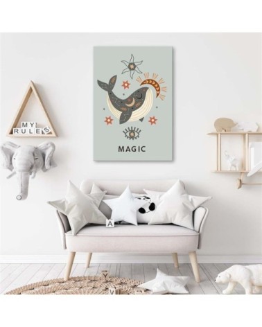 Tableau enfant magical whale gris 40x50