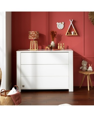 Commode 3 tiroirs 94x130x52cm en Bois Blanc