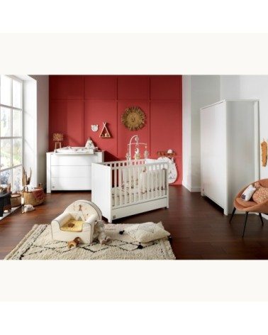 Commode 3 tiroirs 94x130x52cm en Bois Blanc