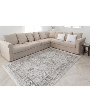 Tapis vintage motif d'antan avec franges beige 120x170