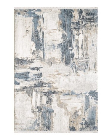 Tapis vintage motif abstrait avec franges bleu 160x230