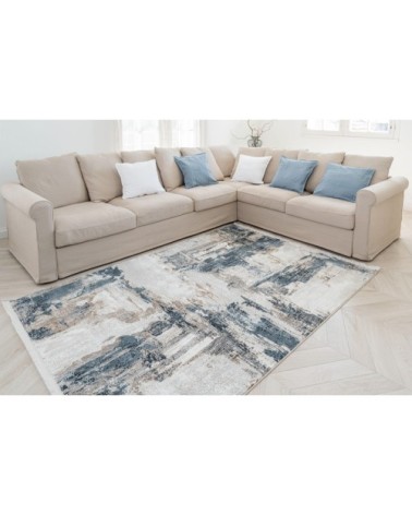 Tapis vintage motif abstrait avec franges bleu 160x230