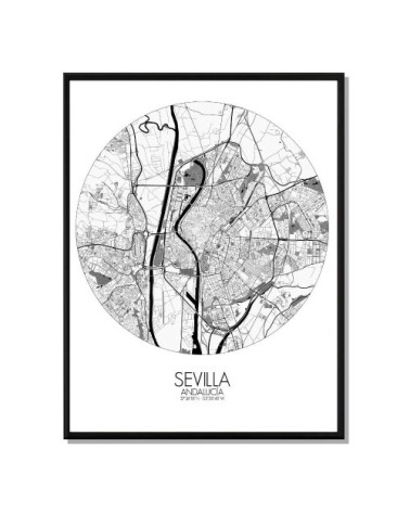 Affiche Seville Carte ronde 40x50