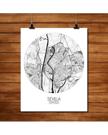 Affiche Seville Carte ronde 40x50