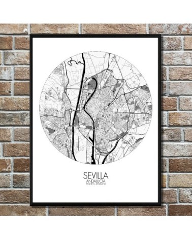 Affiche Seville Carte ronde 40x50