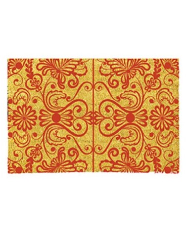 Paillasson en coco motifs volutes rouges 70x40cm
