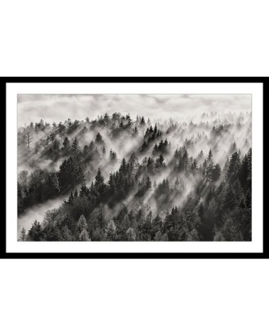 Affiche sous cadre noir paysage rayons de lumière 45x30cm