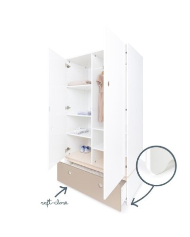 Armoire 2 portes façade tiroir gris chaud