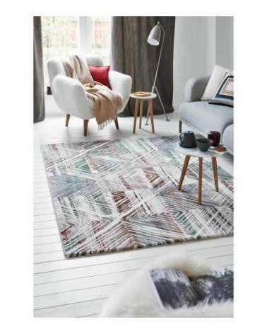 Tapis design original tons de gris et brique 200x290