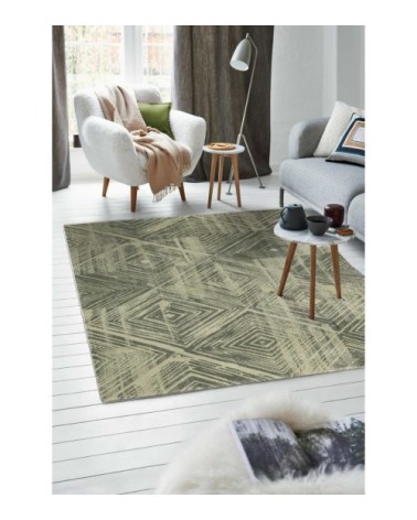 Tapis plat vintage design graphique tons de vert 120x170