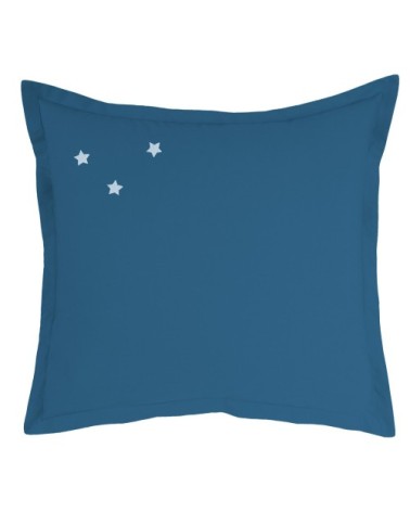 Set de 2 taies doreiller brodées percale BIO Bleu Paon 50x70cm