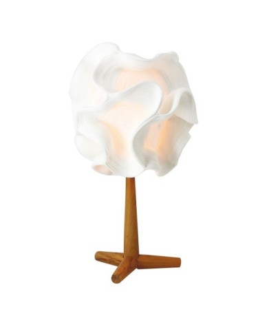 Lampe à poser en zipper ivoire pied en teck H64