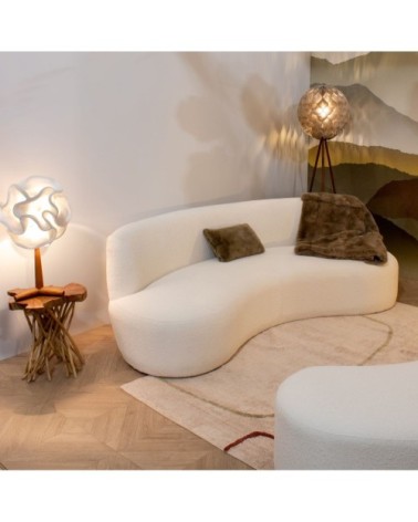 Lampe à poser en zipper ivoire pied en teck H64