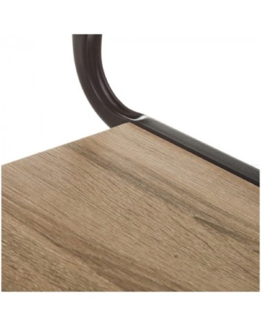 Table d'appoint bout de canapé en bois et métal noir sur roulettes