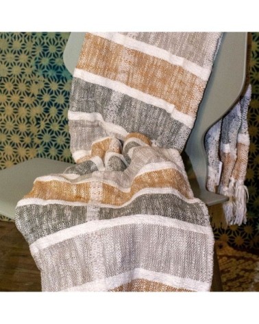 Plaid en coton et polyester gris et ocre 150cm