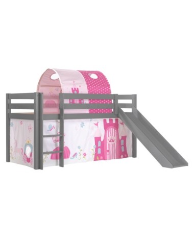 Lit mi-hauteur 90x200 toboggan sommier inclus housse princesse gris