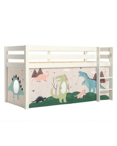 Lit mi-hauteur 90x200 sommier inclus housse dino blanc