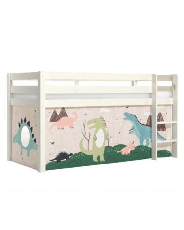 Lit mi-hauteur 90x200 sommier inclus housse dino blanc