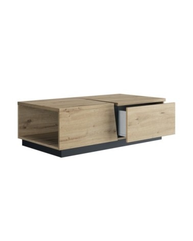 Table basse 1 Tiroir 1 Niche  L114 cm - Décor chêne et noir
