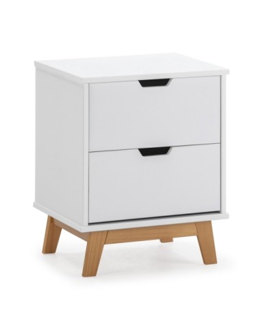 Table de chevet 2 tiroirs blanc, mdf laqué en couler blanc