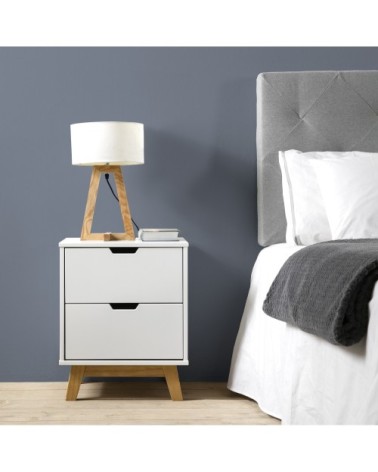Table de chevet 2 tiroirs blanc, mdf laqué en couler blanc