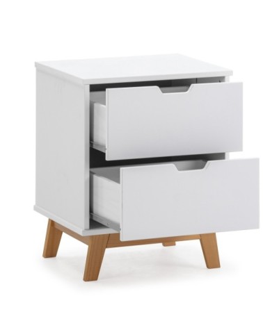 Table de chevet 2 tiroirs blanc, mdf laqué en couler blanc