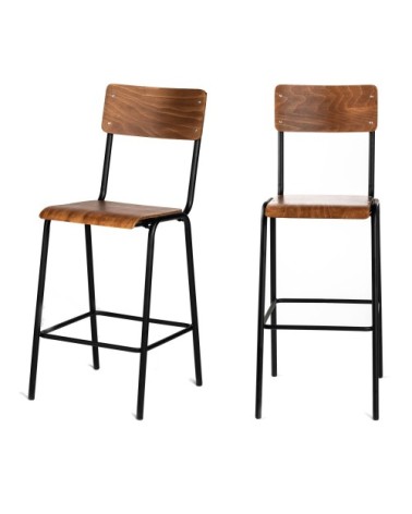 Lot de 2 chaises de bar métal et bois 67cm bois clair