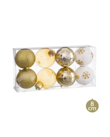 Set de 8 boules de Noël dorées 8cm