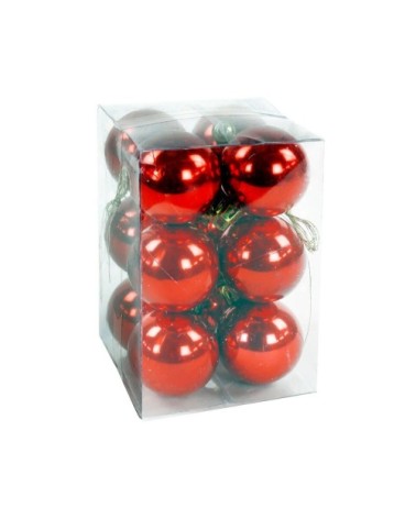 Set de 12 boules de Noël rouges 4cm