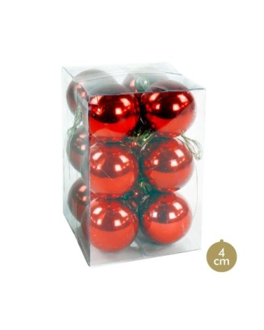 Set de 12 boules de Noël rouges 4cm