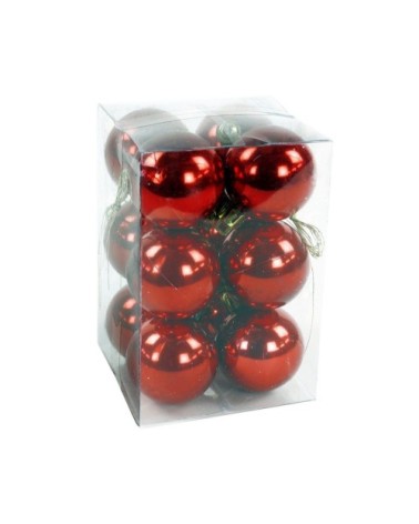 Set de 12 boules de Noël rouges 4cm