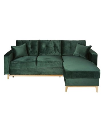 Canapé d'angle convertible style scandinave 4/5 places en velours vert